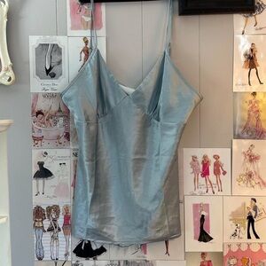 Satin V-Neck Cami Top in Light Blue